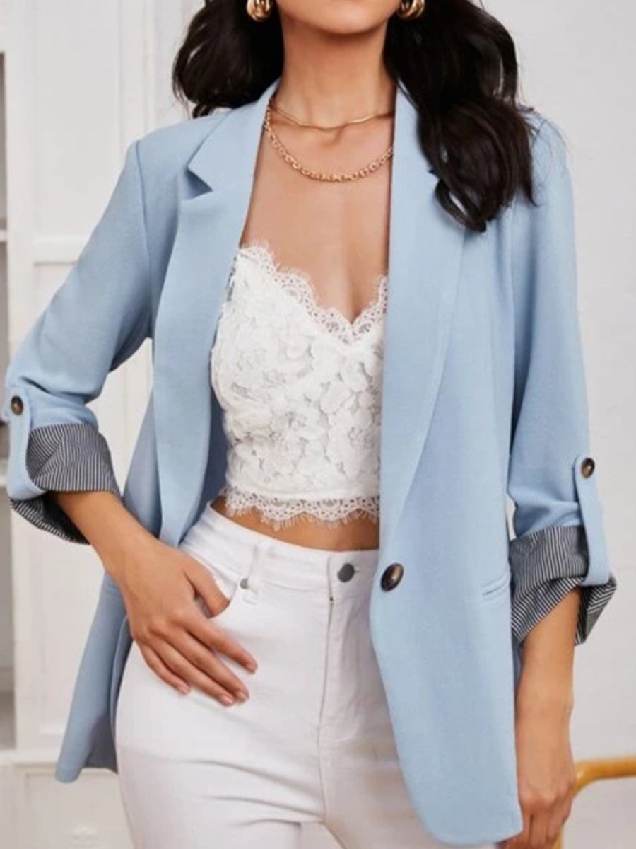Lapel Collar Roll - Tab Sleeve Blazer - Blazer Suit